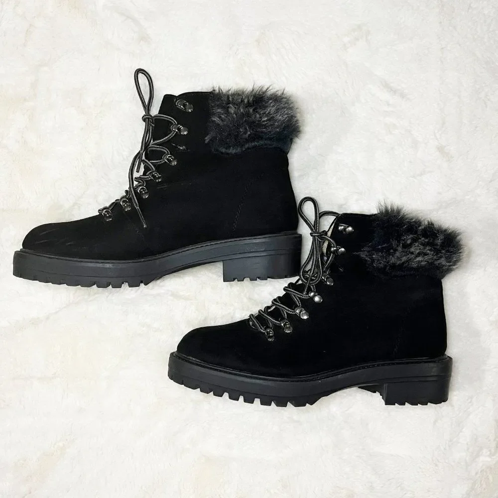 Merona Black Faux Fur Tipped Boots Size‎ 8